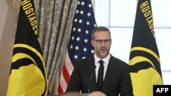 Adam Boehler, the U.S. special envoy for hostages, speaks during a flag-raising ceremony for Americans who are hostages and wrongful detainees, at the State Department in Washington on March 6, 2025.