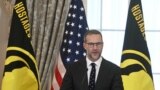 U.S. Envoy for Hostages Adam Boehler speaks during a U.S. hostage and wrongful detainee flag raising ceremony at the State Department in Washington, DC, on March 6, 2025.