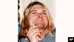 This 1993 file photo shows Kurt Cobain, the lead singer of the U.S. rock band Nirvana.