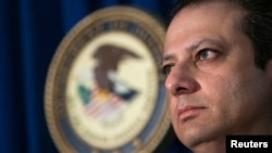 Preet Bharara, United States Attorney for the Southern District of New York, discusses alleged fraud by Russian Diplomats, New York, Dec. 5, 2013.