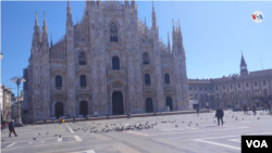 Las plazas públicas de Milán lucen desoladas, las personas que circulan deben portar un permiso especial que explique la razón por la que están en la calle. (Courtesy photo: Carlos Linares)