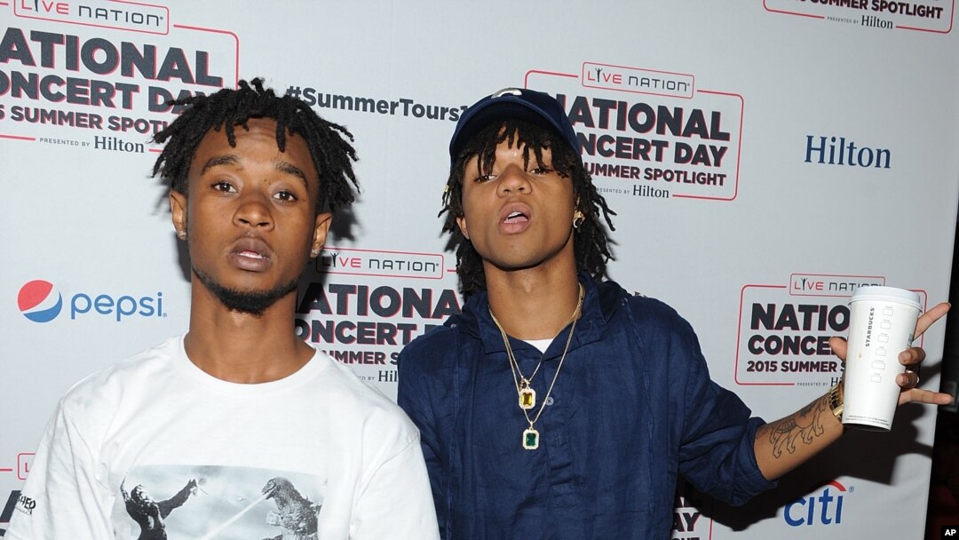Aaquil 'Slim Jimmy' Brown (L) and Khalif 'Swae Lee' Brown of Rae Sremmurd attend the National Concert Day at Irving Plaza in New York.
