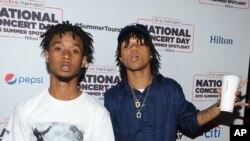 Aaquil 'Slim Jimmy' Brown (L) and Khalif 'Swae Lee' Brown of Rae Sremmurd attend the National Concert Day at Irving Plaza in New York.