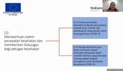 Sabtarina Dwi Febriyanti, National Project Manager I-COPE menjelaskan dukungan bagi petugas kesehatan dalam proyek I-COPE. Rabu (16/12) (Tangkapan Layar: Yoanes/VOA).