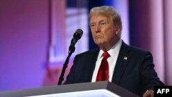 US former President and 2024 Republican presidential candidate Donald Trump speaks on the last day of the 2024 Republican National Convention at the Fiserv Forum in Milwaukee, Wisconsin, on July 18, 2024.