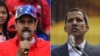 Esta combinación de imágenes creadas el 2 de febrero de 2019 muestra al presidente venezolano Nicolás Maduro (izquierda) en Caracas el 2 de febrero de 2019 y el líder opositor Juan Guaidó también en Caracas el 2 de febrero de 2019.