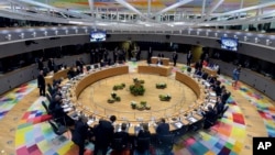 La table ronde des dirigeants de l'Union européenne, lors du sommet de l'UE à Bruxelles, le 21 mars 2019.