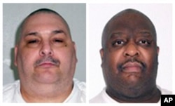 FILE - A combination of undated photos provided by the Arkansas Department of Correction shows death-row inmates Jack Jones, left, and Marcel Williams. The two were put to death in a rare double execution Monday night.