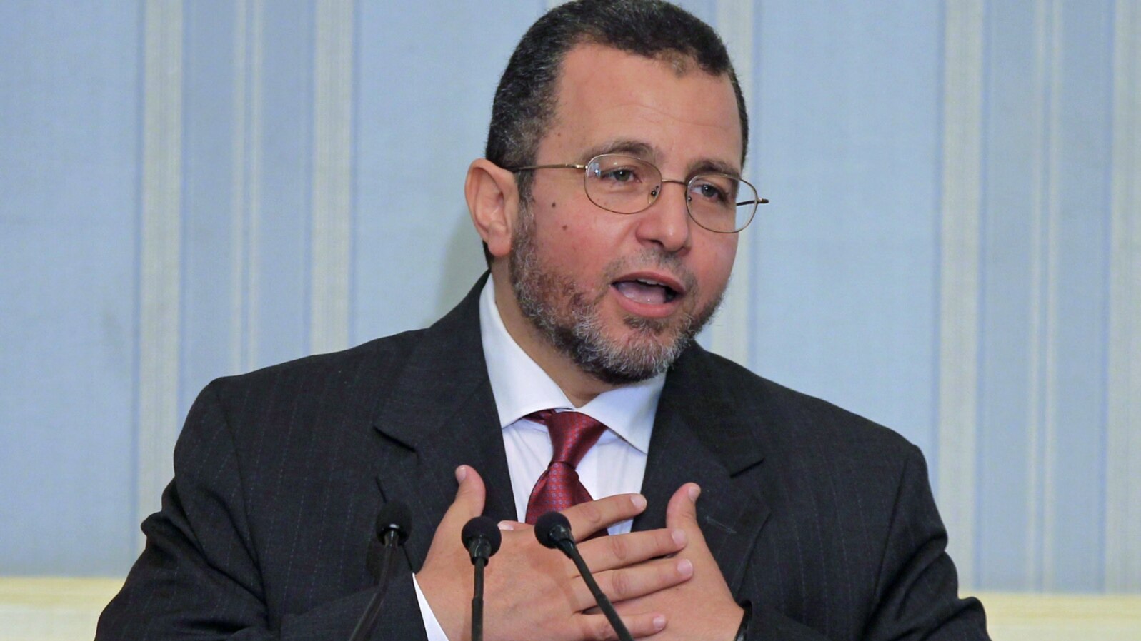 Egypt's new Prime minister, Hisham Qandil, speaks during his first news conference in Cairo, August 2, 2012. 