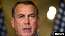 Ketua Kongres AS John Boehner mengecam kebijakan presiden Obama mengenai imigrasi dalam sebuah statemennya di Capitol Hill, Washington, 21/11/2014.