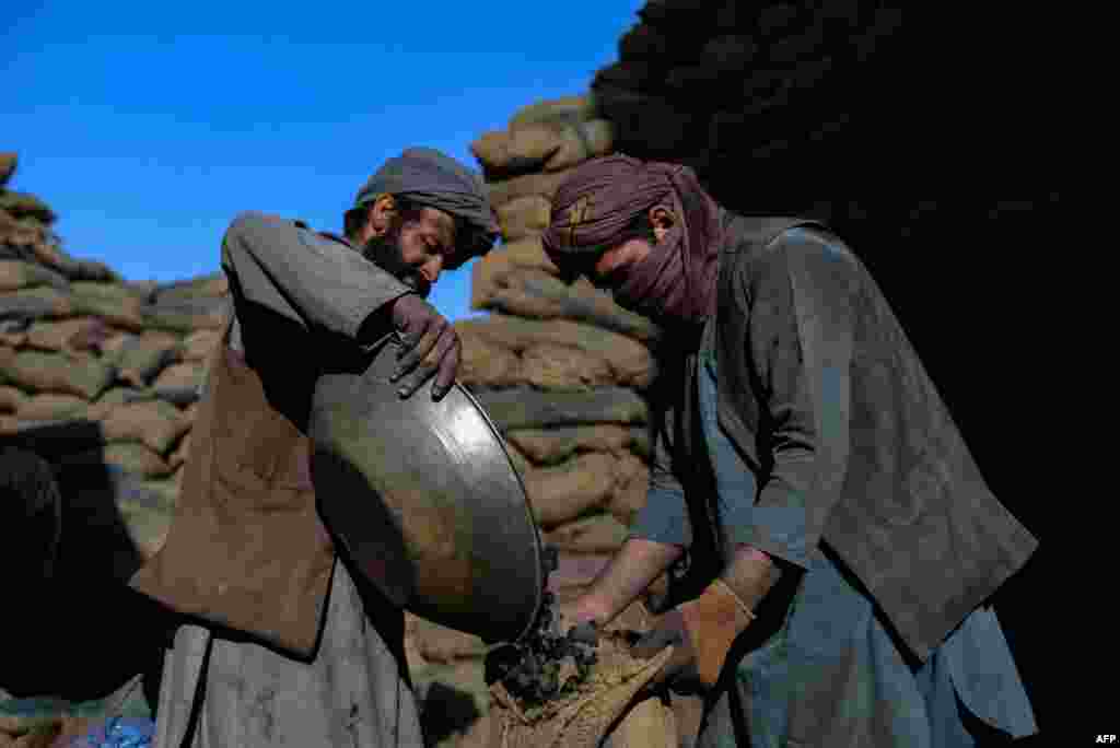 Qish oldidan o'tin va ko'mir savdosi avjida. Qandahor, Afg'oniston.