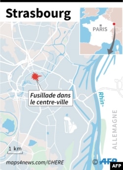 Localisation du centre-ville de Strasbourg, cible d'une fusillade mardi soir