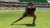 Banita Dodhia, 14, warms up before another workout in preparation for the javelin competition at the IAAF World Under 18 Championships in July in Nairobi. (L. Ruvaga/VOA)