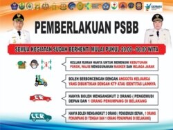 Banner pemberlakukan PSBB Buol yang memuat aturan pembatasan aktivitas masyarakat dari pukul 20.00 wita hingga 06.00 wita. (Foto: Diskominfo Buol)