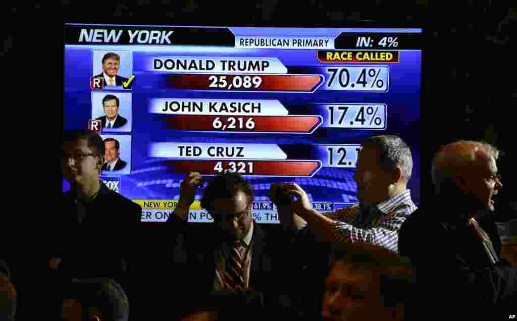 خبرنگاران در انتظار اعلام نهایی نتایج انتخابات جمهوریخواهان در نیویورک. 