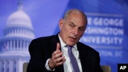 Department of Homeland Security Secretary John Kelly takes part in a discussion at George Washington University in Washington, April 18, 2017. (AP Photo/Manuel Balce Ceneta)