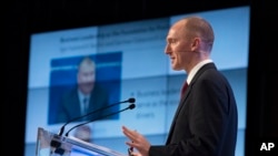 Carter Page, a former foreign policy adviser of U.S. President Donald Trump, speaks at a news conference at RIA Novosti news agency in Moscow, Russia, Dec. 12, 2016. 