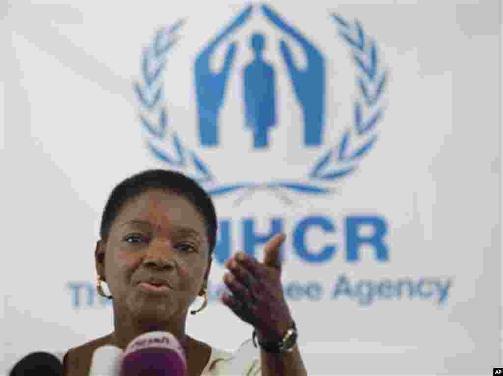 Valerie Amos, Under-Secretary General for Humanitarian Affairs and Emergency Relief Coordinator of the United Nations, speaks during a press conference, after she tours Zaatari Syrian Refugee Camp in Mafraq, Jordan, Tuesday, Nov. 27, 2012. (AP Photo/Mohammad Hannon)