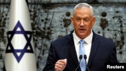 FILE - Benny Gantz, leader of Blue and White party, speaks at the president's residence, in Jerusalem, Oct. 23, 2019.