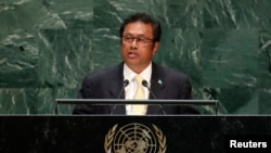 FILE - Palau's then-President Tommy Esang Remengesau Jr. addresses the 74th session of the United Nations General Assembly at U.N. headquarters in New York City, New York, Sept. 25, 2019.