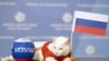 Achille, si kucing, salah satu kucing pemburu tikus di State Hermitage Museum, berfoto dengan bendera Rusia dalam sebuah acara di St. Petersburd, 13 Juni 2018. Achille baru saja memprediksi hasil laga pembuka Piala Dunia 2018 antara Rusia dan Arab Saudi di St. Petersburg. Achille, kucing putih dan tuli, dipilih sebagai &lsquo;hewan peramal resmi&rsquo; Piala Dunia. (Foto: AFP)