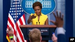 White House deputy press secretary Karine Jean-Pierre speaks during a press briefing at the White House, May 26, 2021.