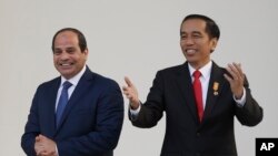 Presiden Mesir Abdel Fattah al-Sisi (kiri) bersama Presiden Joko Widodo (kanan), Jakarta, 4 September 2015.