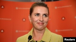 Social Democratic leader Mette Frederiksen delivers a speech in Copenhagen, Denmark, June 6, 2019.