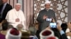 Pope Francis is flanked by Sheikh Dr. Ahmad Al-Tayyeb, Al-Azhar's grand imam, at Al-Azhar University, in Cairo, Egypt, April 28, 2017.