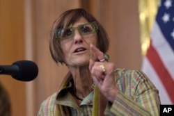 FILE - Rep. Rosa DeLauro, D-N.Y., speaks during a news conference on Capitol Hill in Washington.