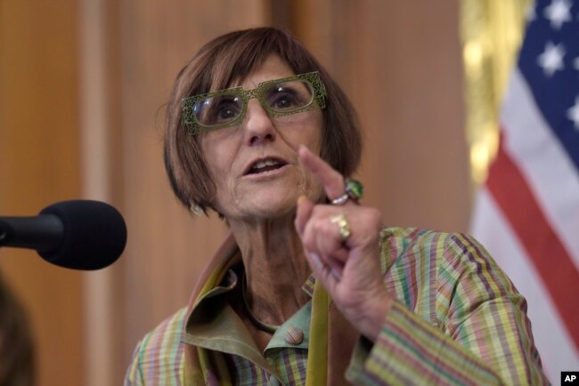 FILE - Rep. Rosa DeLauro, D-N.Y., speaks during a news conference on Capitol Hill in Washington.