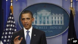 President Barack Obama speaks about his meeting with House Speaker John Boehner and Senate Majority leader Harry Reid to break the impasse over the budget, April 7, 2011