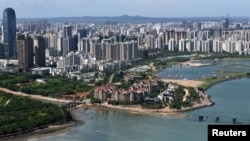 The downtown area of Haikou city is pictured in Hainan province, China, May 6, 2018. 