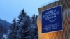 FILE - The World Economic Forum logout is seen in Davos, Switzerland, Jan. 19, 2024.