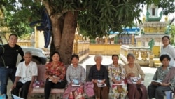 The Documentation Center of Cambodia team with Dr. Demosthenes C. Reyes, left, and Kim Sovandany, right, on a home visit to provide health care for former complainants and civil parties to the Khmer Rouge Tribunal, at Lor-lork Sar Thmey Pagoda, Pursat province, Cambodia, April 2018. (Courtesy of Documentation Center of Cambodia)