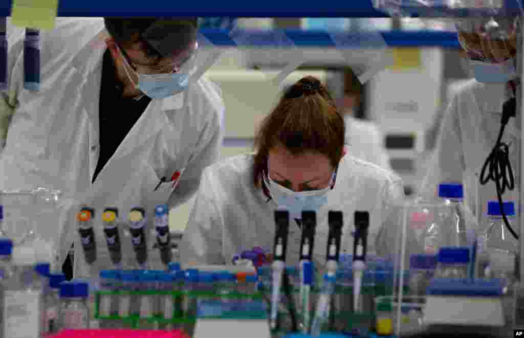 گروهی از دانشمندان در یک آزمایشگاه در بلژیک. تلاش‌ها برای واکسن کرونا هنوز به نتیجه قطعی نرسیده است. آزمایش بر روی نمونه‌های انسانی شروع شده اما تا تولید قطعی واکسن کرونا هنوز فاصله است. 
