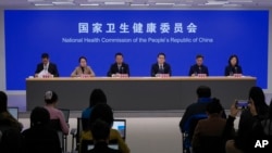 A press briefing by the National Health Commission amid concerns of a surge in HMPV infections in northern China, in Beijing, Jan. 12, 2025.