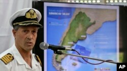 Navy spokesman Enrique Balbi talks during a press conference at Navy headquarters in Buenos Aires, Argentina, Nov. 28, 2017. 