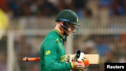 South Africa's Heinrich Klaasen walks after losing his wicket