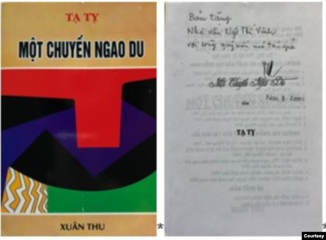 Từ trái, Một Chuyến Ngao Du, truyện, nhà xuất bản Xuân Thu, California 2000, với thủ bút đề tặng của tác giả. [tư liệu Ngô Thế Vinh]