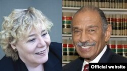 Depite John Conyers Pèr (agoch) avek kòlèg li Zoe Lofgren pandan yo te 2 manm pi ansyen nan komisyon afè jiridik Chanm Depite a.- ا