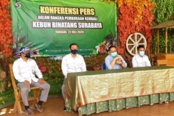 Direktur Utama PDTS KBS Chairul Anwar memberikan keterangan pers terkait pembukaan kembali Kebun Binatang Surabaya di masa pandemi corona (foto: VOA/Petrus)