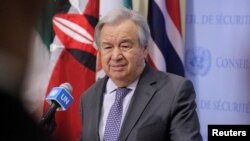 UN Secretary General Guterres speaks to members of the press at the UN Headquarters in New York City