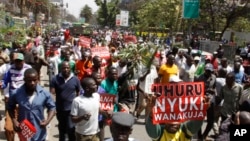 Des militants de National Super Alliance (NASA) protestent dans les rues de Nairobi, au Kenya, le 6 octobre 2017.