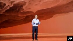 Intel CEO Brian Krzanich delivers a keynote speech at CES International, Jan. 8, 2018, in Las Vegas. 