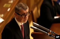 FILE - Czech Republic's Prime Minister Andrej Babis addresses lawmakers during a Parliament session in Prague, Czech Republic, Jan. 10, 2018.