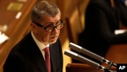 FILE - Czech Republic's Prime Minister Andrej Babis addresses lawmakers during a Parliament session in Prague, Czech Republic, Jan. 10, 2018.