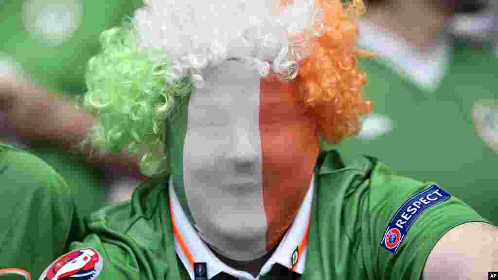 Des fanatiques de l&#39;équipe nationale Irlandaise sur les stands, le 13 juin 2016.