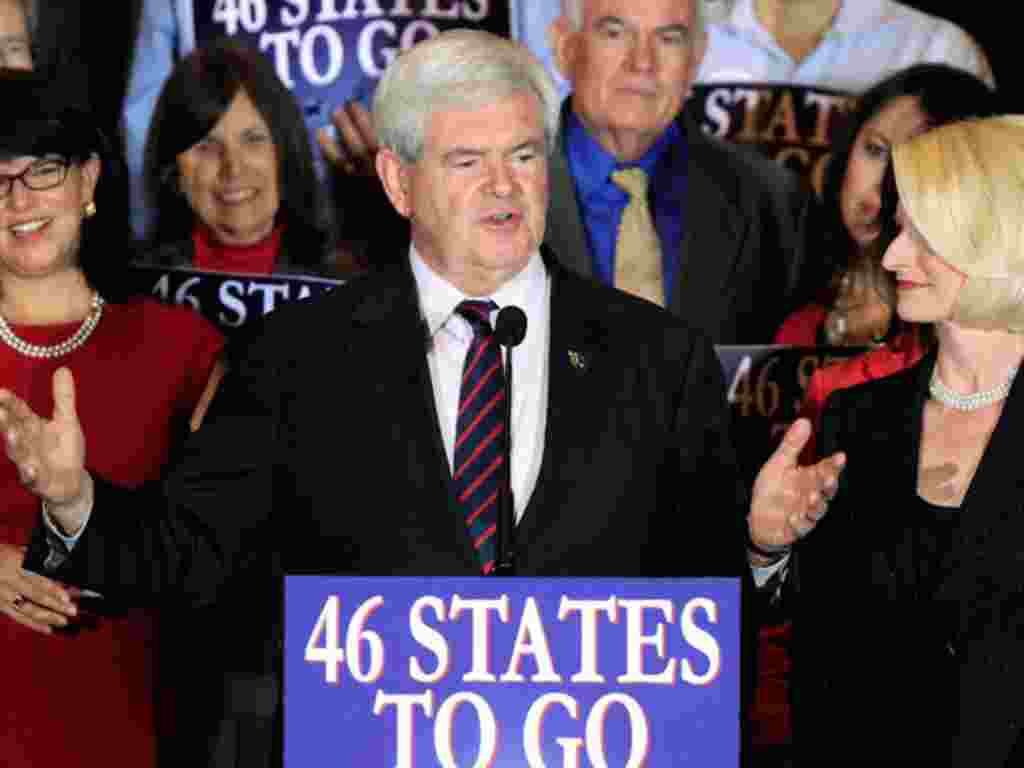 Republican presidential candidate Newt Gingrich speaks at a Florida Republican primary night rally in Orlando, January 31, 2012. (AP)