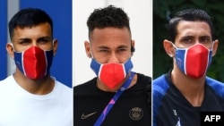 Basani ba PSG Neymar (C), Leandro Paredes (G) mpe Andel Di Maria bazwami na COVID19, 2 septembre 2020.